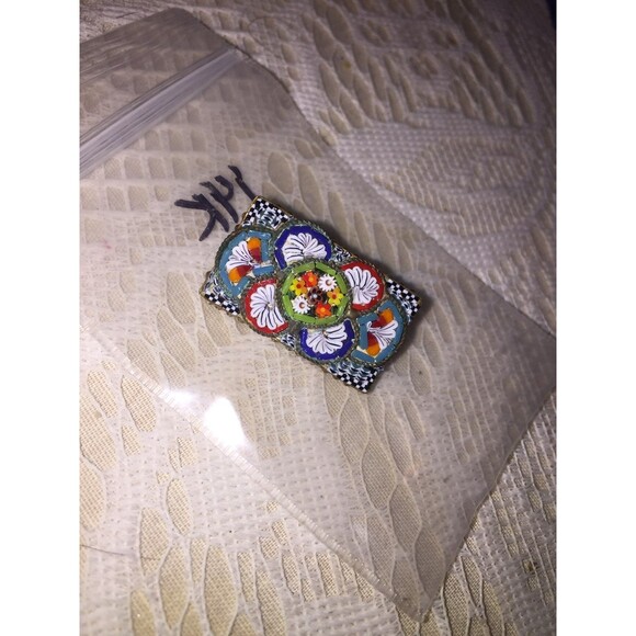 VTG Venetian Micro mosaic pin ITALY 1910-1930 Glass Art Brooch Antique Chic - Picture 7 of 12